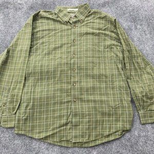 LL Bean Plaid Green Tan Traditional Fit Flannel Cotton Shirt Men’s Large